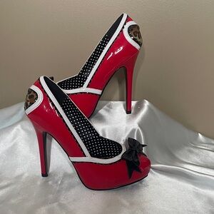 Bettie Page Red and Black Heels with Bow